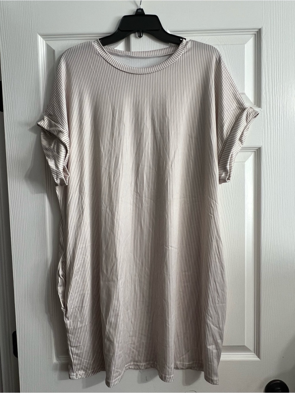 SHEIN Beige Striped Ribbed T-Shirt Dress